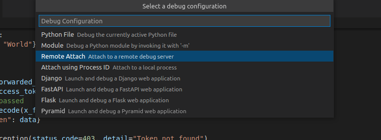 starting the VSCode remote debugger